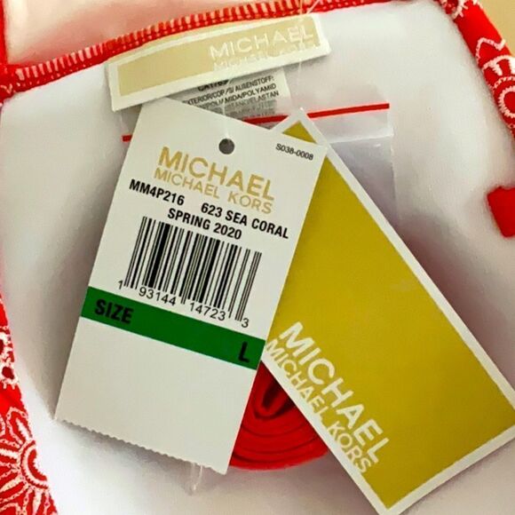 MICHAEL KORS NWT SWIMWEAR BATHING SUIT BANDEAU TOP SPRING 2020 SEA CORAL LARGE - Picture 4 of 4